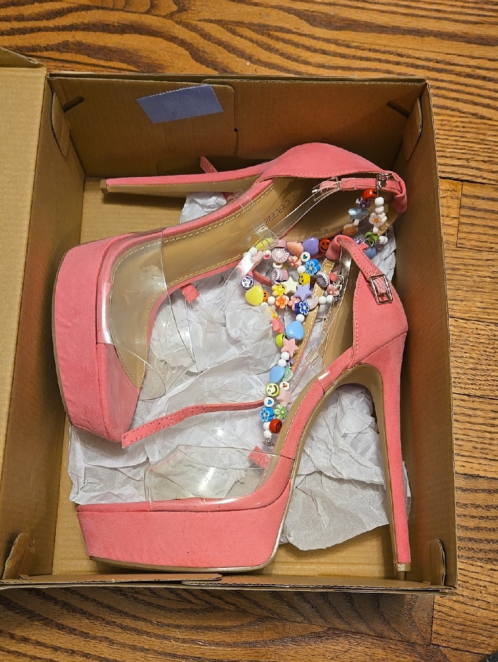 Barbie Bumble Gum Pink Clear Charm Straps Sky High Stilleto Platform Heels 10 - Picture 9 of 9